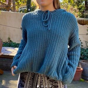 Aqua Blue Knit Hoodie